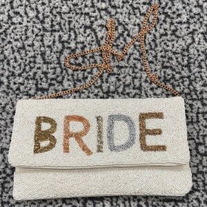 Elegant Beaded Bride Clutch - White and Gold